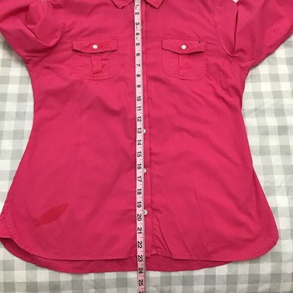 2/40$ TOMMY Hilfiger button down shirt pink blouse in medium 100% cotton preppy - Picture 7 of 11